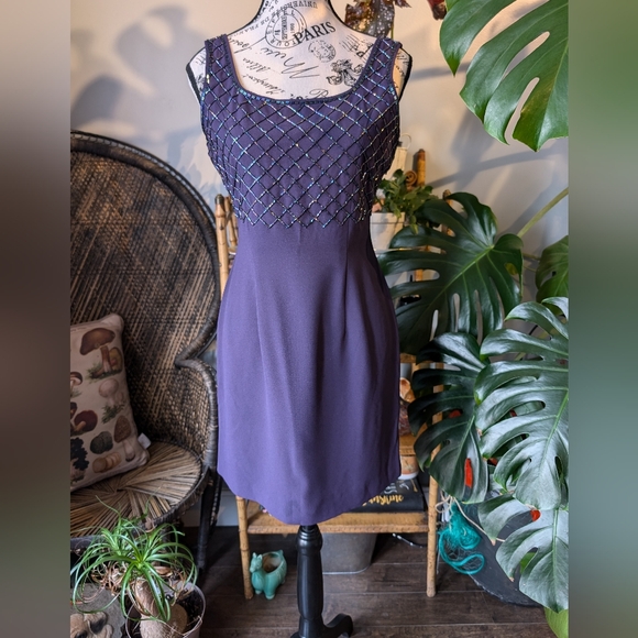 Vintage Dresses & Skirts - Vintage Womens Purple Beaded Mini Dress Size 2
